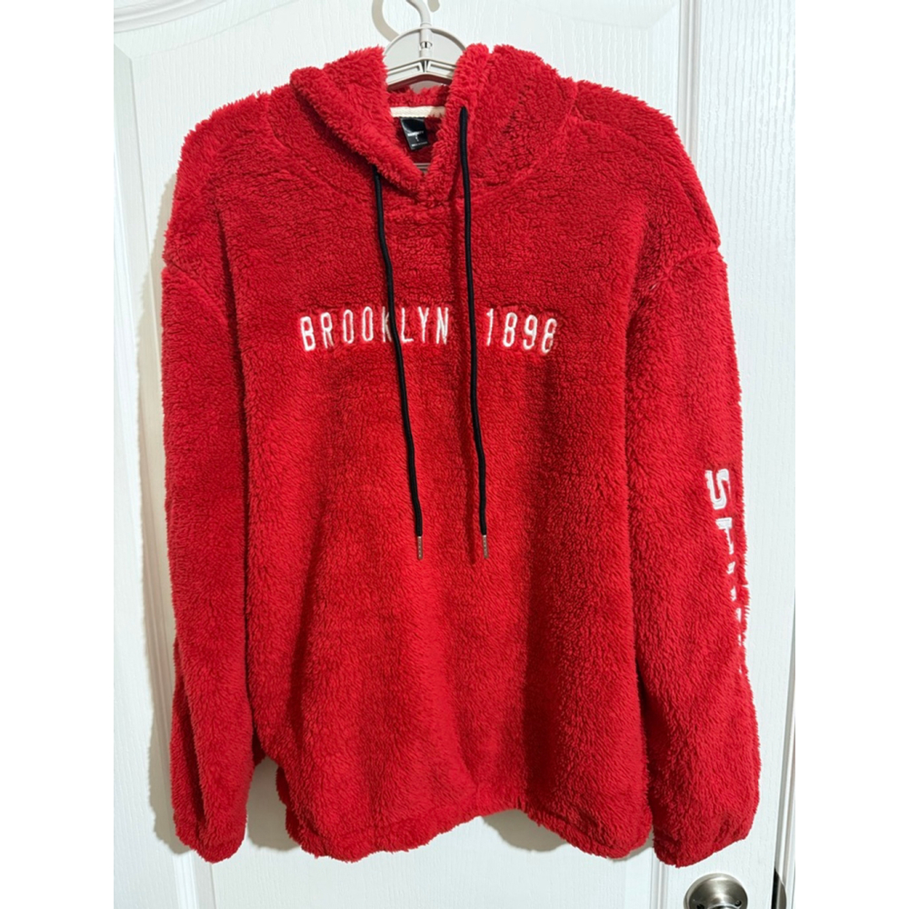 Men's MANFINITY Red & White Brooklyn Sport Fuzzy Hoodie Size S